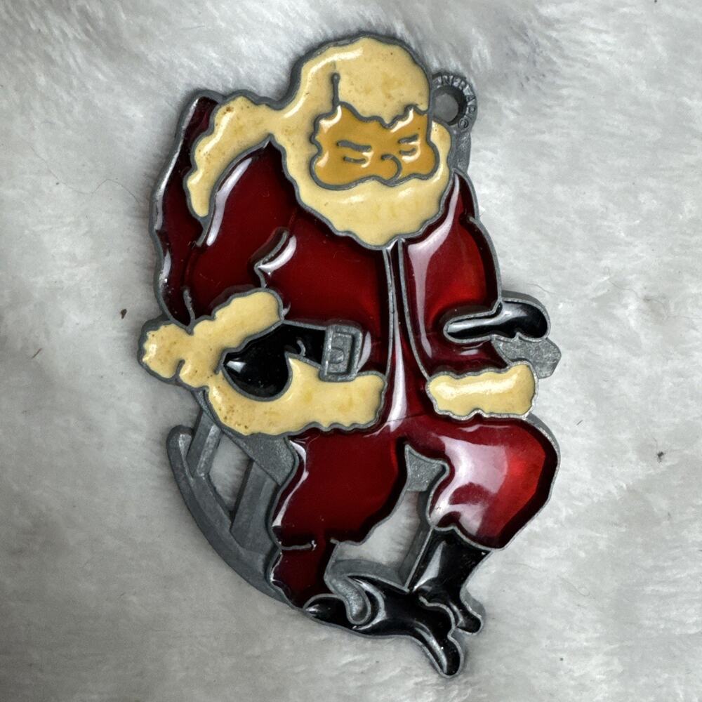 Vintage Stained Glass Metal Leaded Santa Claus Napping Ornament Sun Catcher 4’
